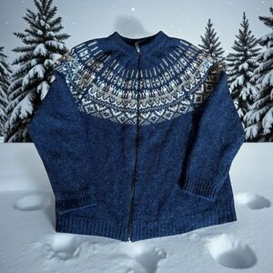 VTG Icewear Icelandic Wool Cardigan Sweater Scandi Fair Isle Nordic Women's XL